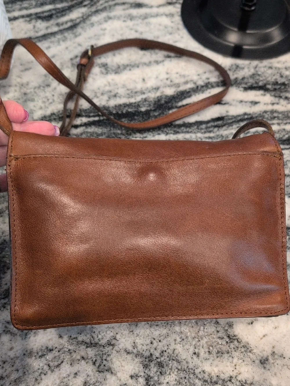 Patricia Nash Lanza Tan Leather Crossbody with Push Lock - VINTAGE